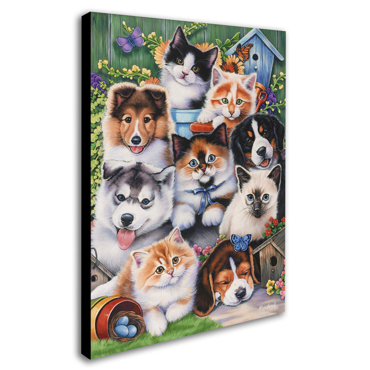 Jenny Newland Kittens and Puppies In The Garden 14 x 19 Canvas Art Image 3