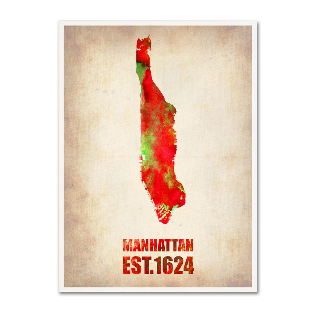 Naxart Manhattan Watercolor Map 14 x 19 Canvas Art Image 1