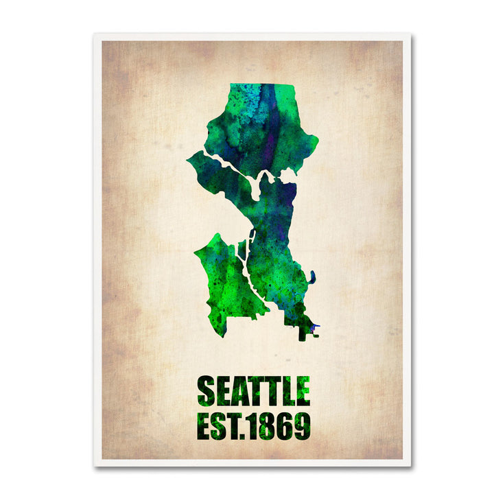 Naxart Seattle Watercolor Map 14 x 19 Canvas Art Image 1