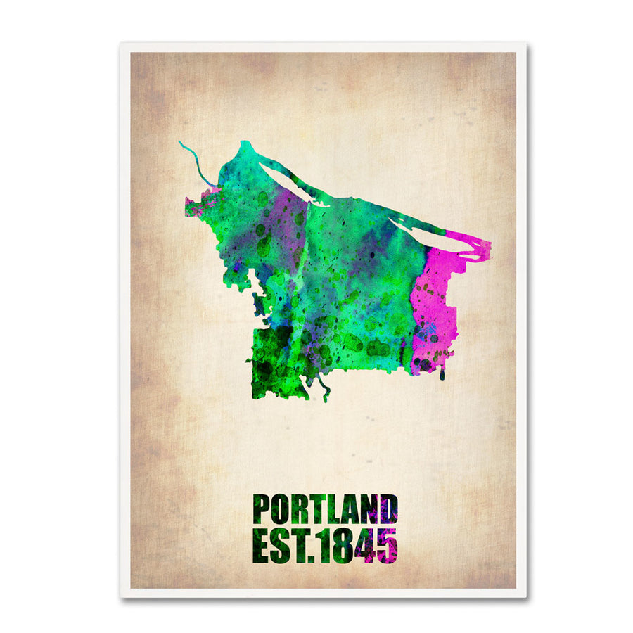 Naxart Portland Watercolor Map 14 x 19 Canvas Art Image 1