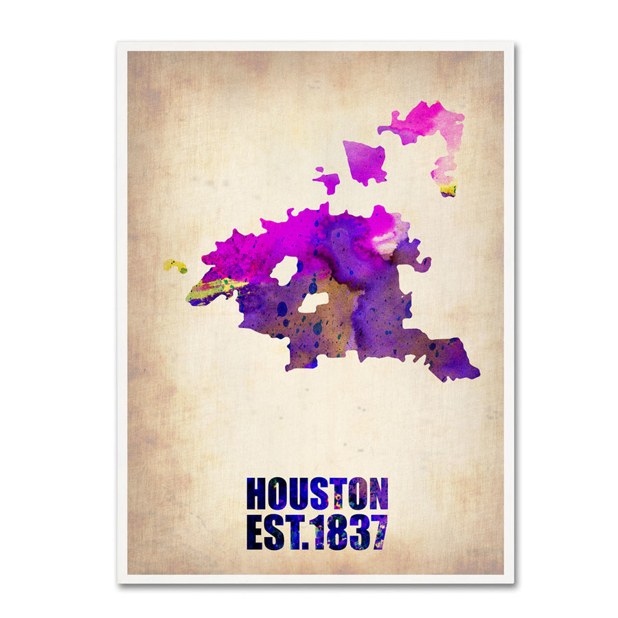 Naxart Houston Watercolor Map 14 x 19 Canvas Art Image 1