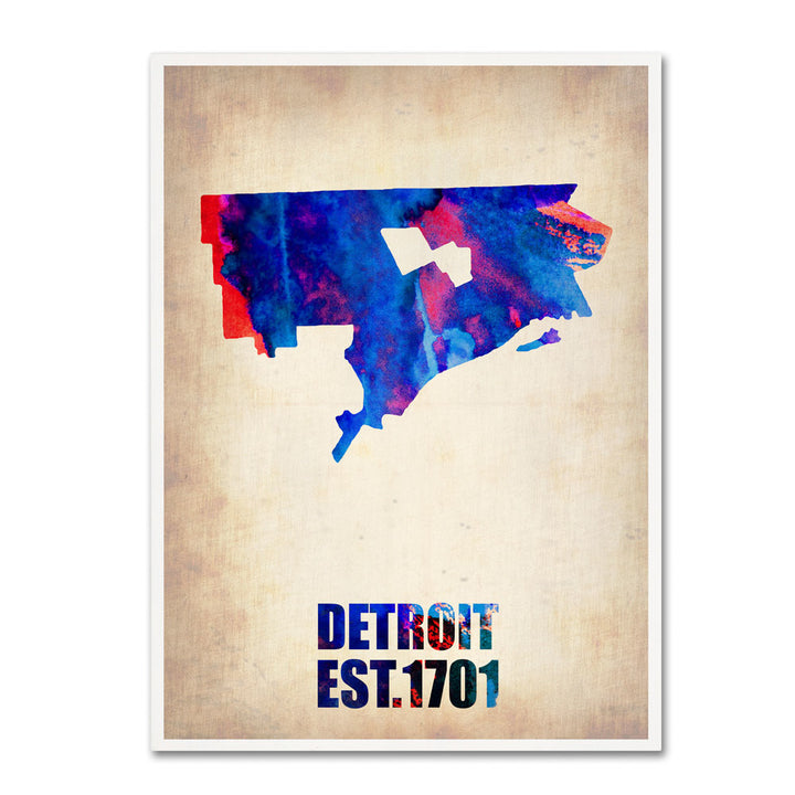 Naxart Detroit Watercolor Map 14 x 19 Canvas Art Image 1