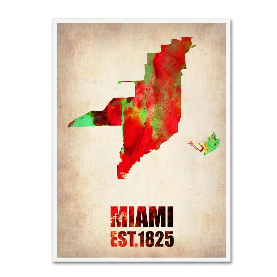 Naxart Miami Watercolor Map 14 x 19 Canvas Art Image 1