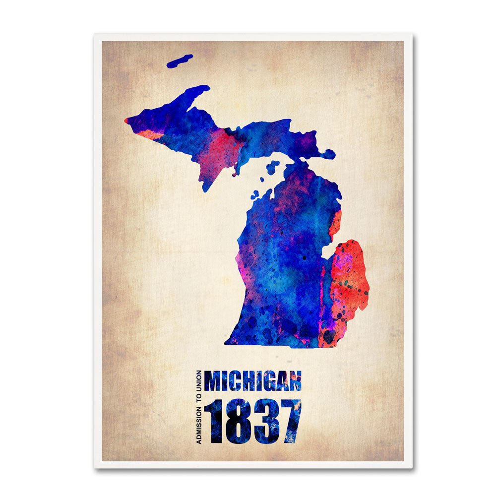 Naxart Michigan Watercolor Map 14 x 19 Canvas Art Image 1