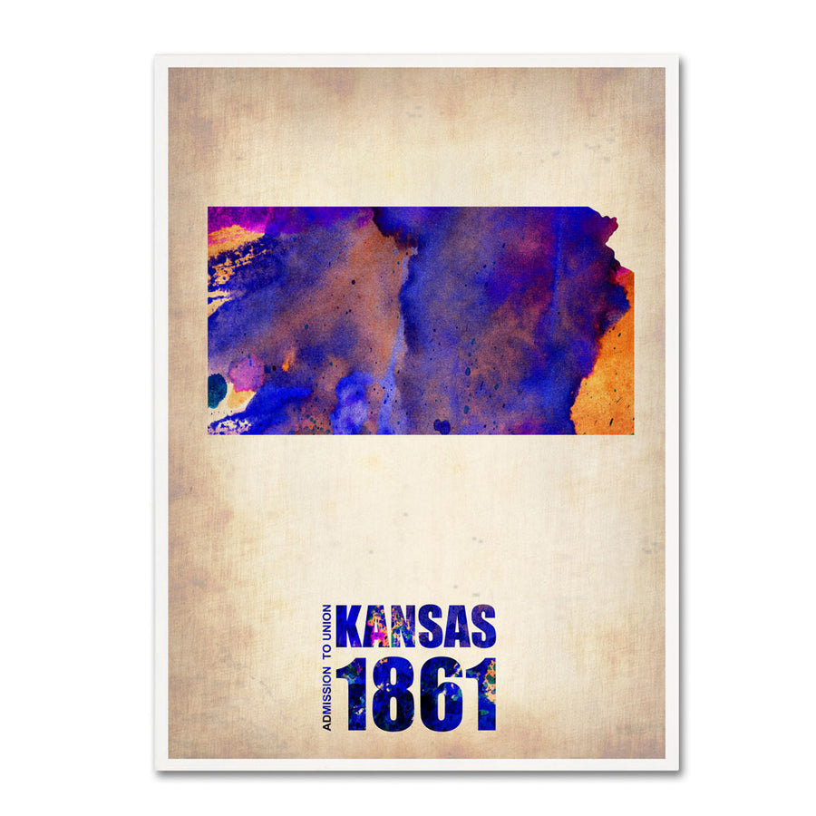 Naxart Kansas Watercolor Map 14 x 19 Canvas Art Image 1