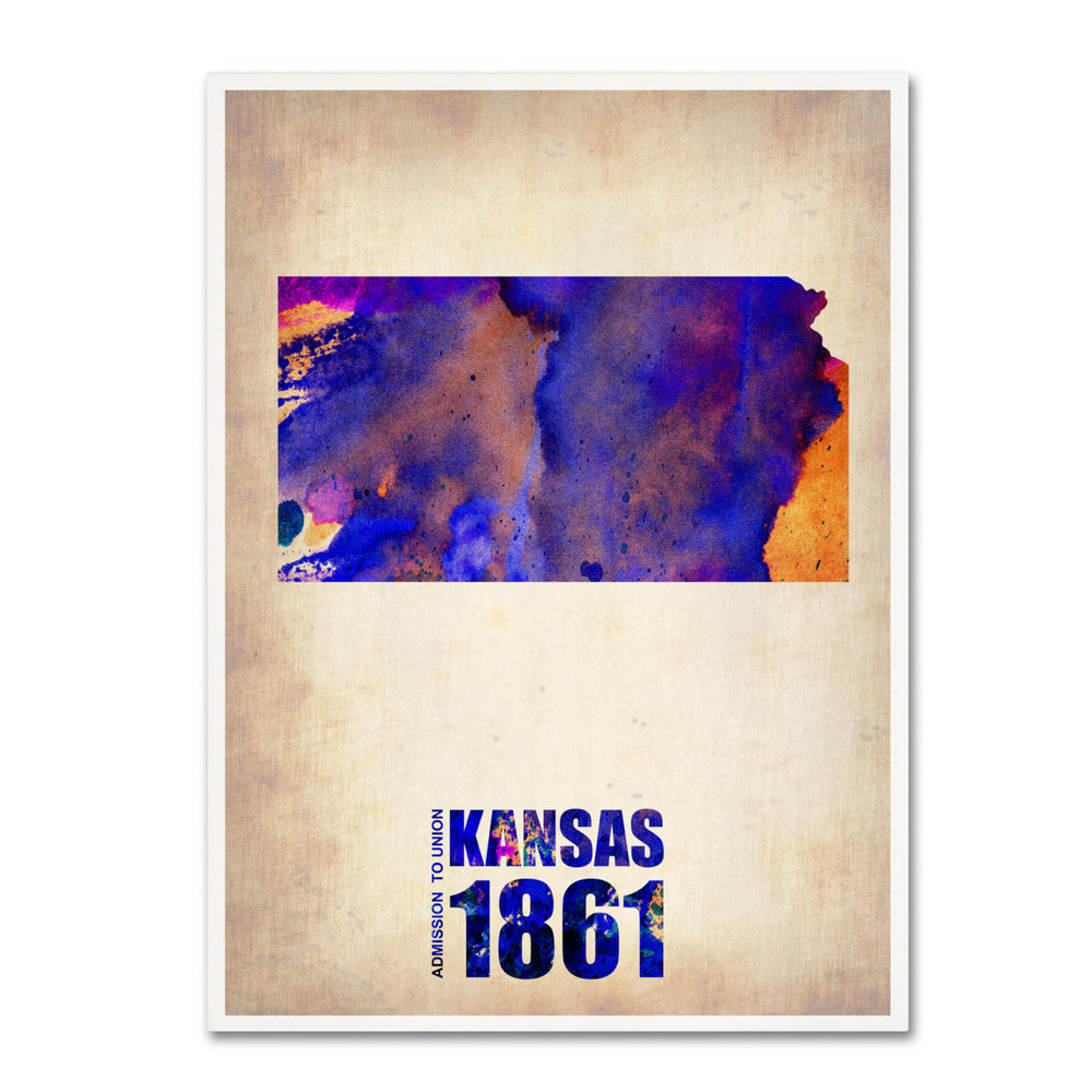 Naxart Kansas Watercolor Map 14 x 19 Canvas Art Image 2