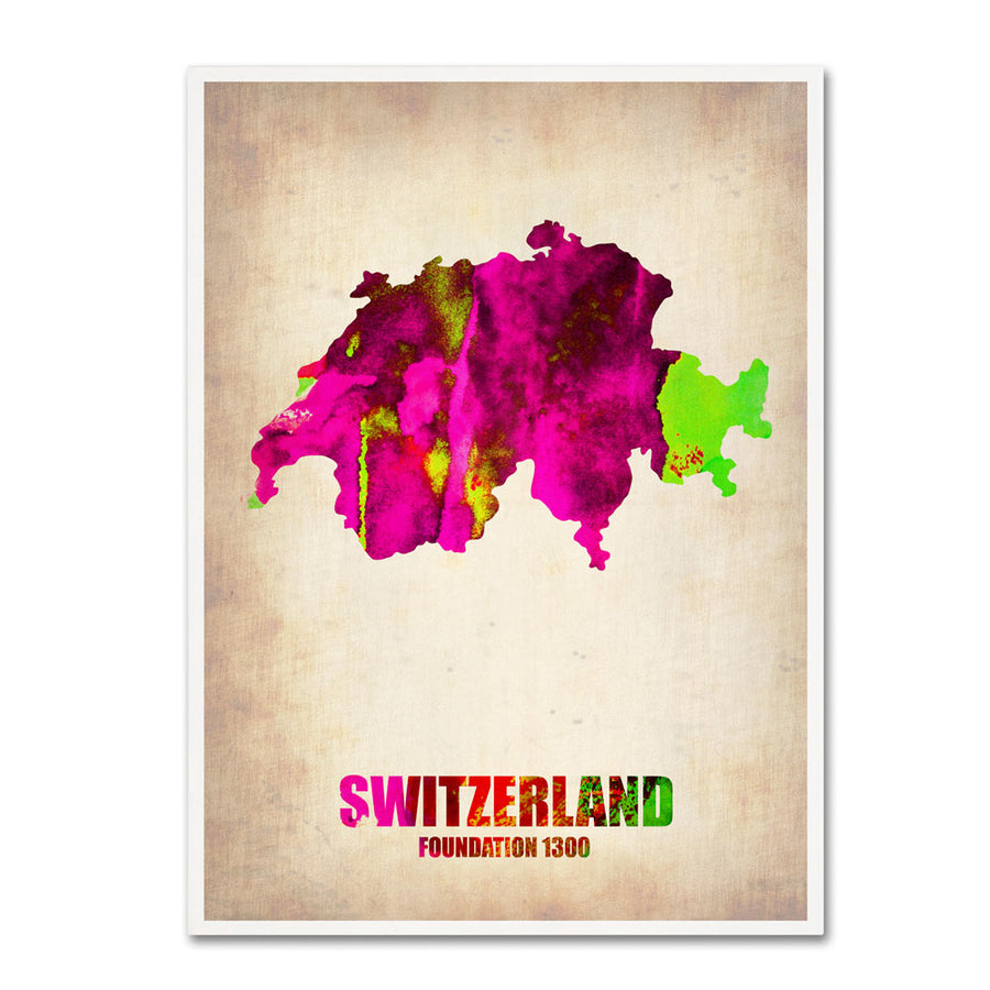 Naxart Switzerland Watercolor Map 14 x 19 Canvas Art Image 1