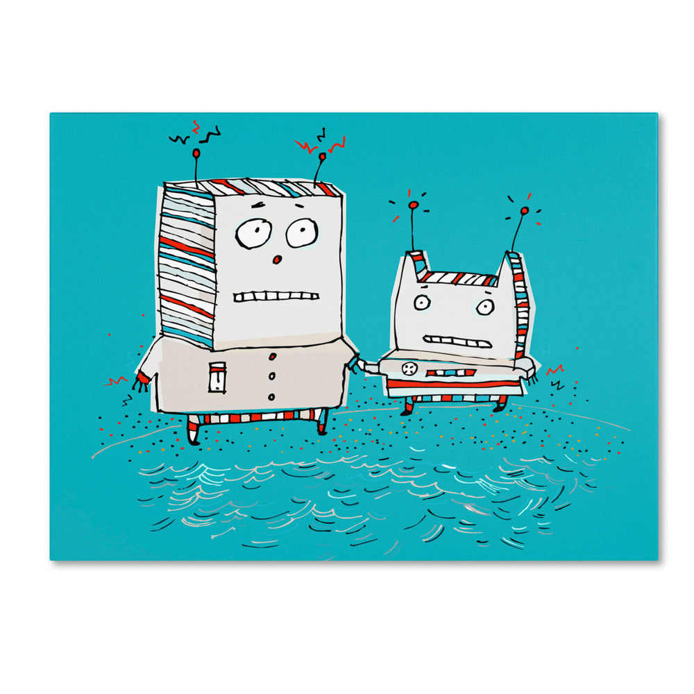 Carla Martell Robots on Beach 14 x 19 Canvas Art Image 2