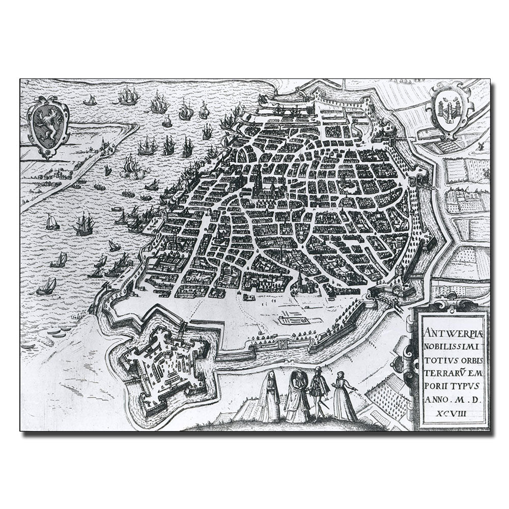 Map of Antwerp 1598 14 x 19 Canvas Art Image 1