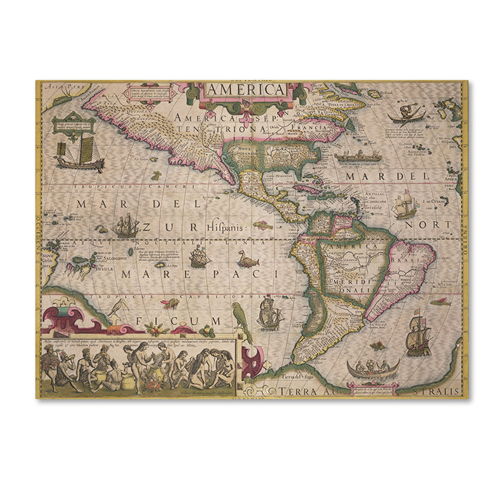 Jodocus Hondius Map of America 1606 14 x 19 Canvas Art Image 1