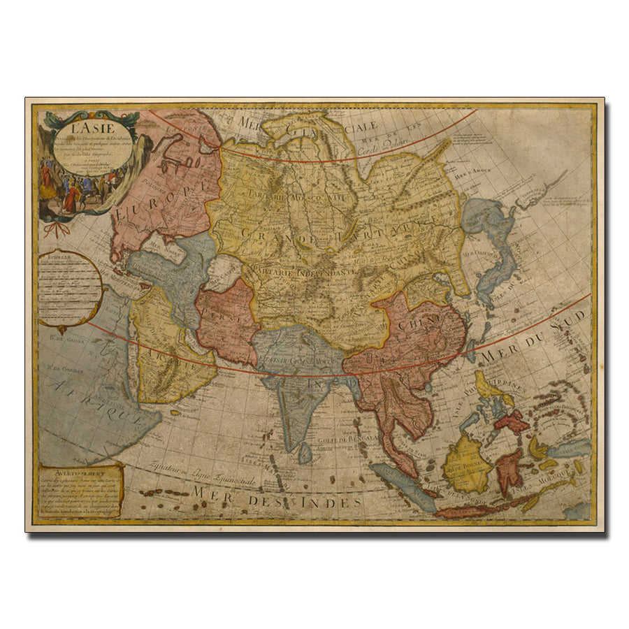 Paris Guillaume Delilse Map of Asia, 1700 14 x 19 Canvas Art Image 1