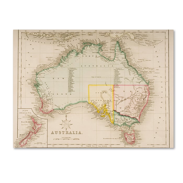 J. Archer Map of Australia and Zealand 14 x 19 Canvas Art Image 1