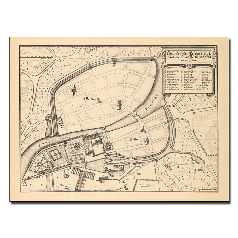 Memhardt Map of Berlin and Coelln 1652 14 x 19 Canvas Art Image 1