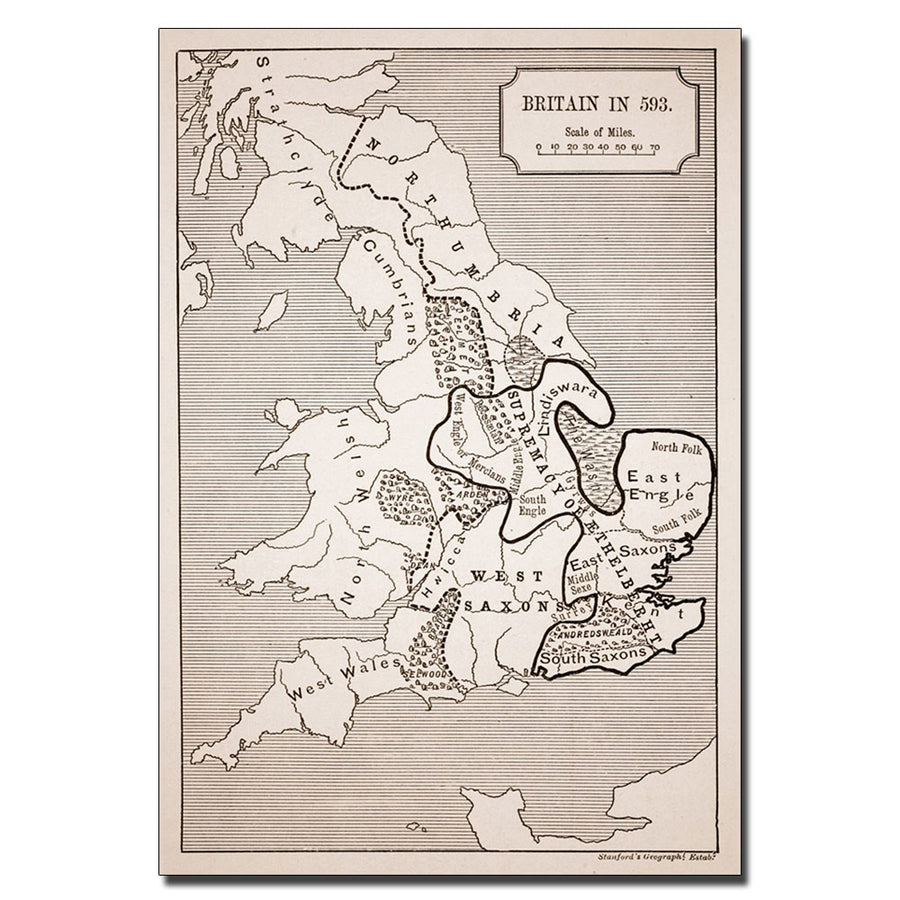 Map of Britain in 593 14 x 19 Canvas Art Image 1