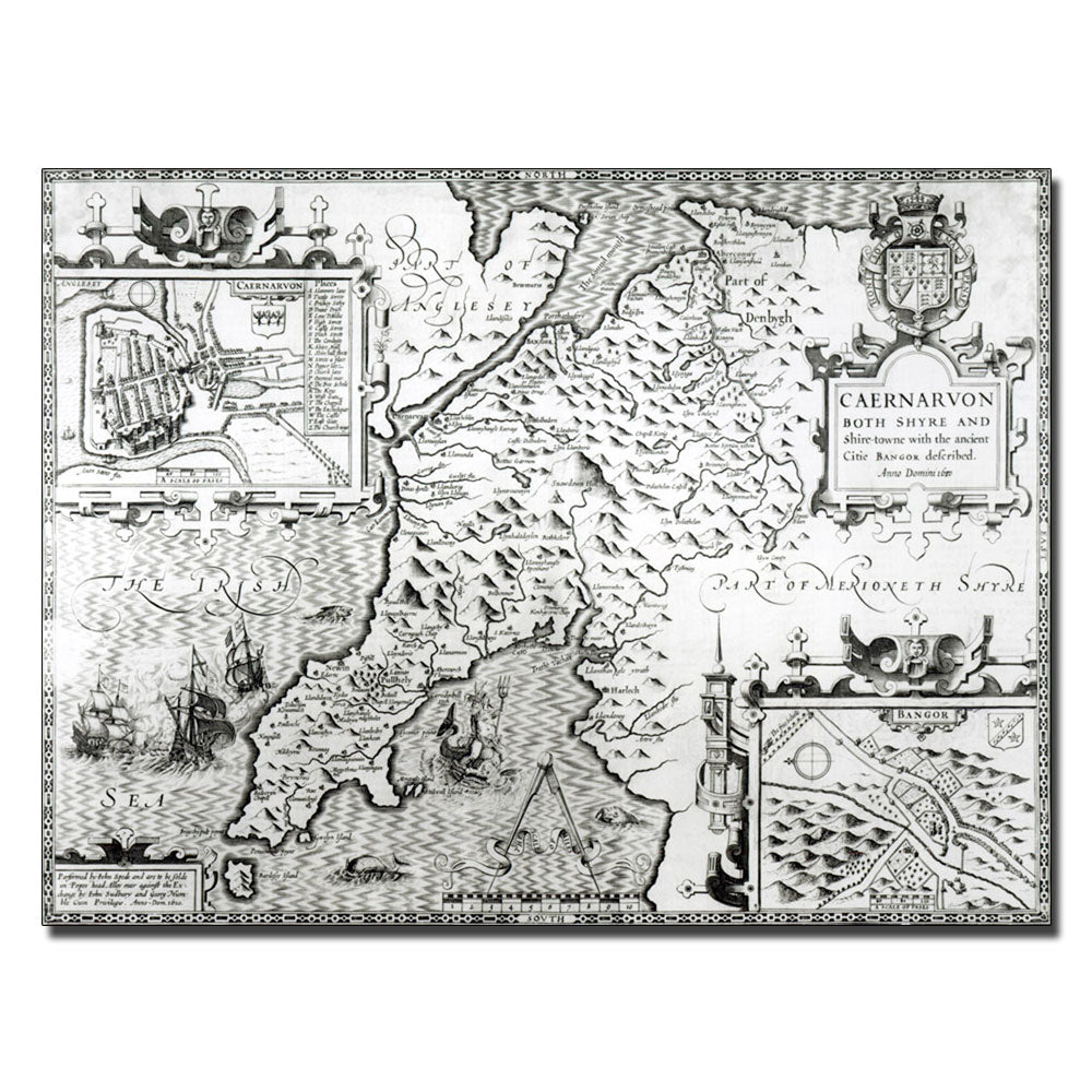 John Speed Map of Caernarvon 1616 14 x 19 Canvas Art Image 1