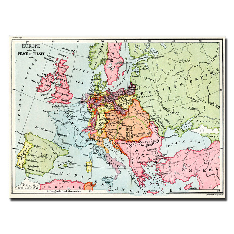 Map of Europe After the Peace of Tilsit 1807 14 x 19 Canvas Art Image 1