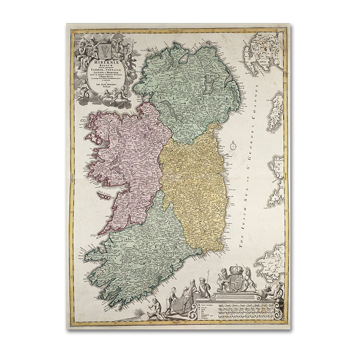 Johann B. Homann Map of Ireland 1730 14 x 19 Canvas Art Image 1