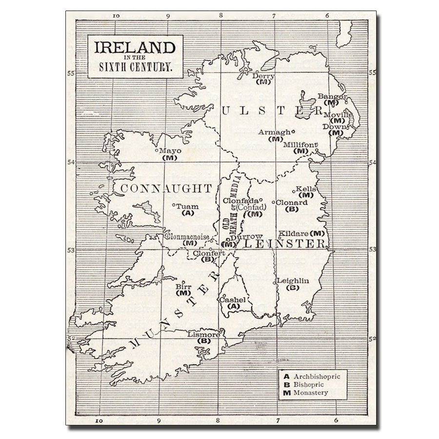 Map of Ireland in the Sixth Century 14 x 19 Canvas Art Image 1