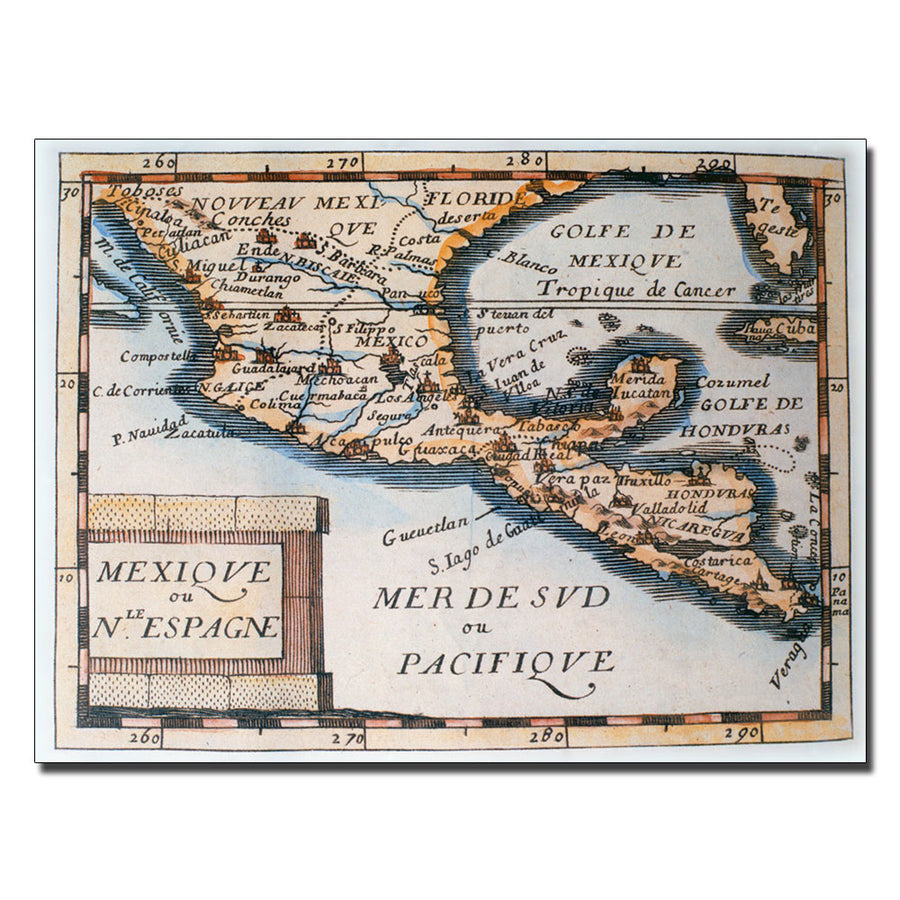 Map of Mexico or  Spain 1625 14 x 19 Canvas Art Image 1