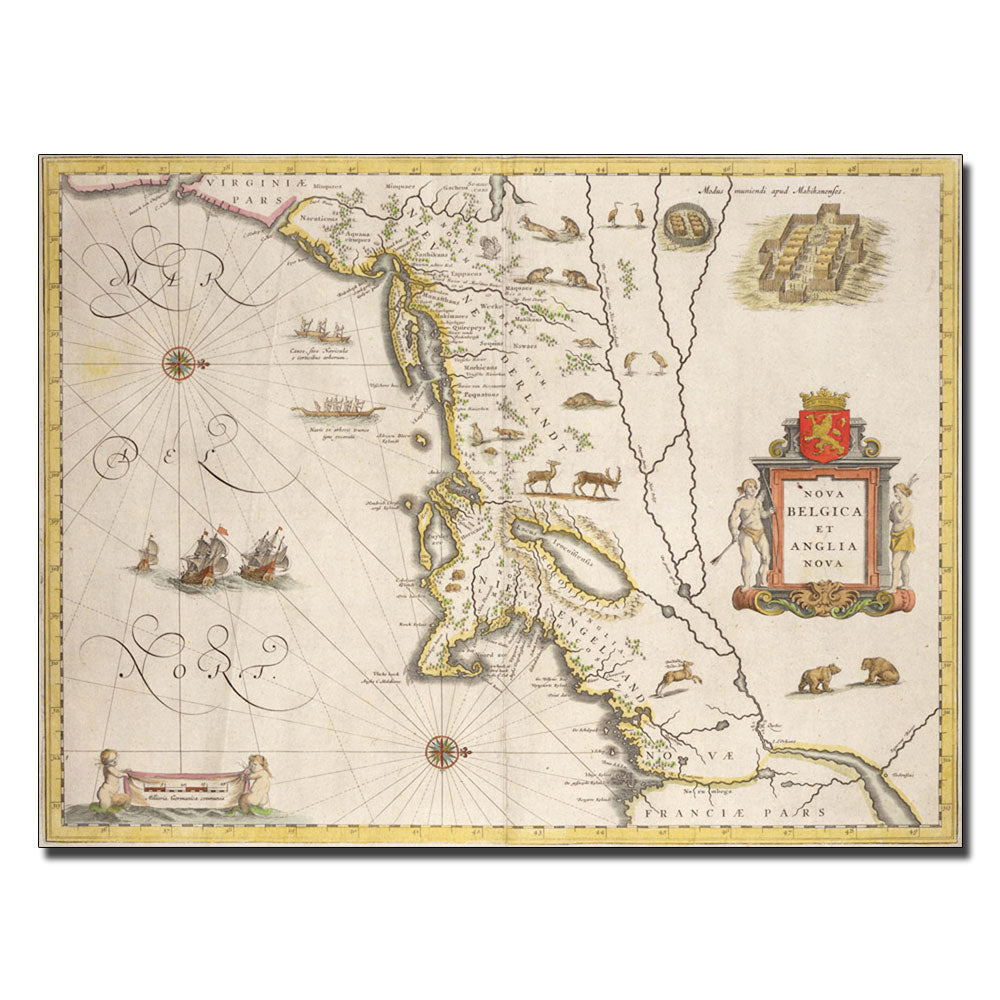 Joan Blaeu Map of Belgium and England 14 x 19 Canvas Art Image 1