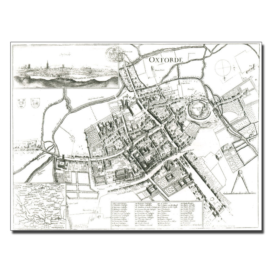 Wenceslaus Hollar Map of Oxford 1643 14 x 19 Canvas Art Image 1