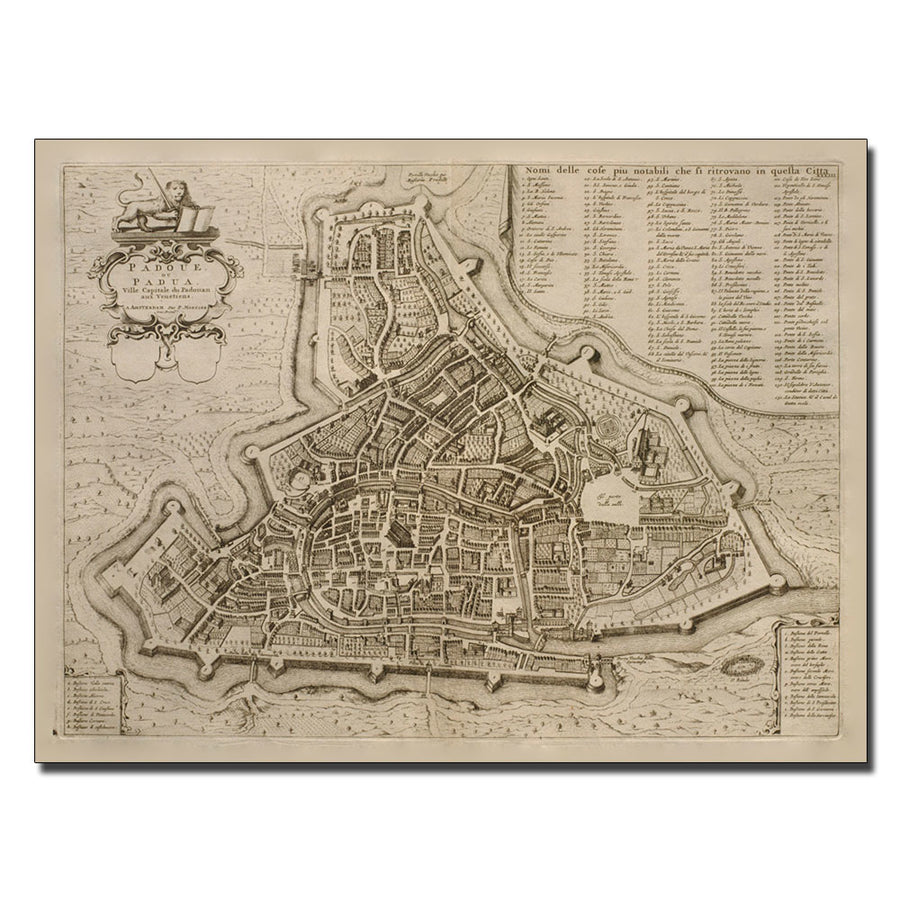 Pierre Mortier Map of Padua 1704 14 x 19 Canvas Art Image 1