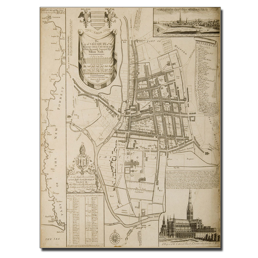 William Nash Map of Salisbury 1751 14 x 19 Canvas Art Image 1