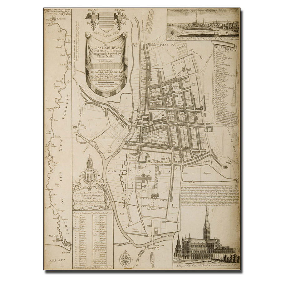 William Nash Map of Salisbury 1751 14 x 19 Canvas Art Image 1