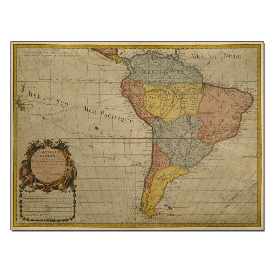 Guillaume Delisle Map of South America 1700 14 x 19 Canvas Art Image 1