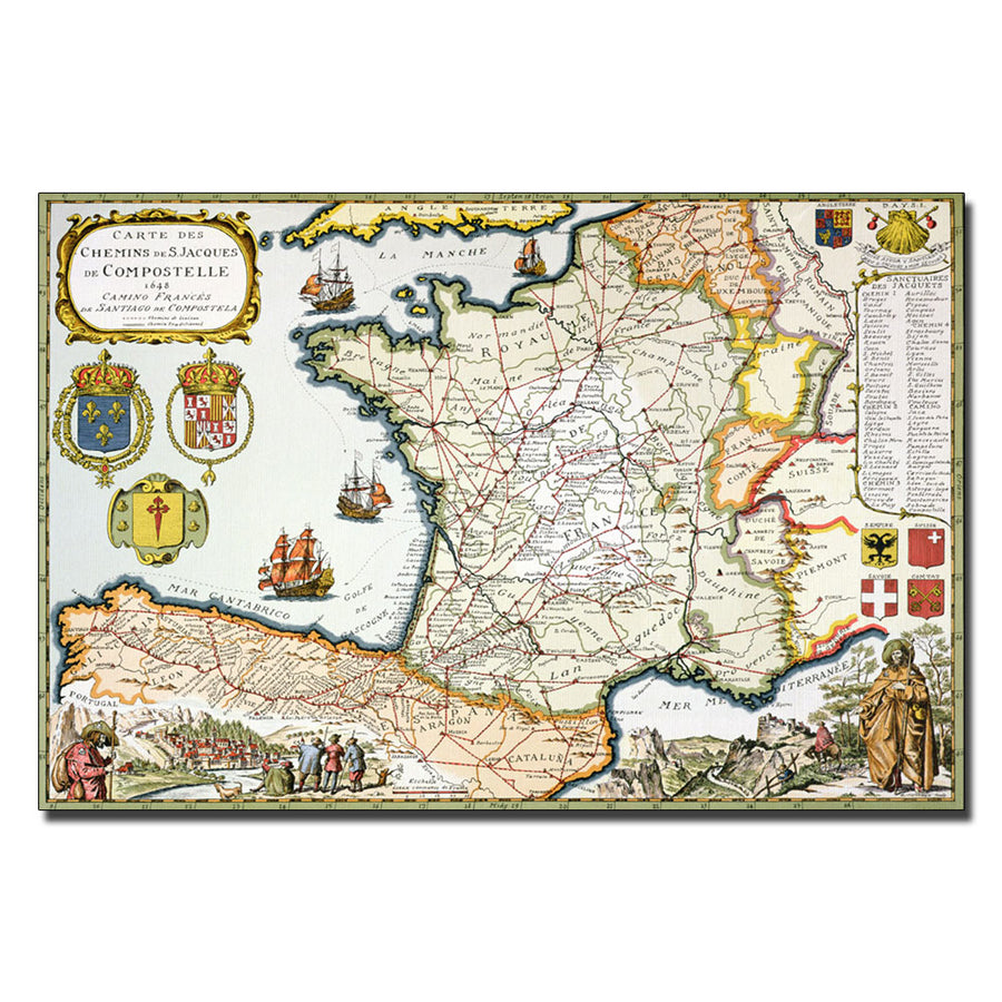 D. Serveaux Map of Routes of St. James 1648 14 x 19 Canvas Art Image 1