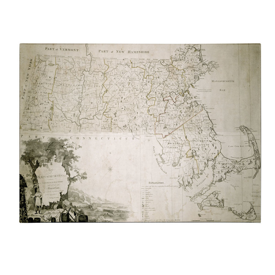 Map of the State of Massachusetts 1801 14 x 19 Canvas Art Image 1