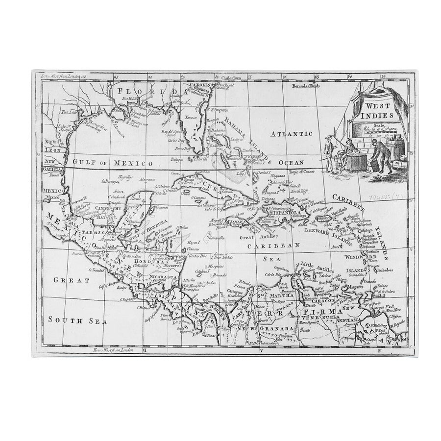 Map of the West Indies Florida and South America 14 x 19 Canvas Art Image 1