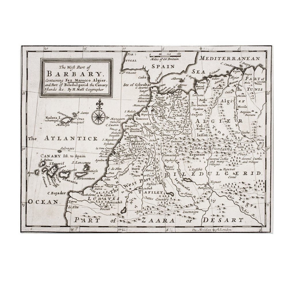 Hermann Moll Map of Western Barbary 1720 14 x 19 Canvas Art Image 1