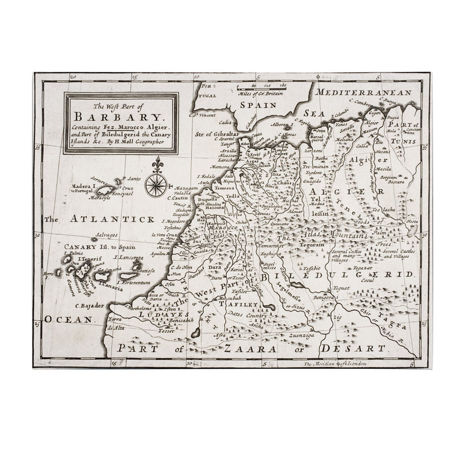 Hermann Moll Map of Western Barbary 1720 14 x 19 Canvas Art Image 1