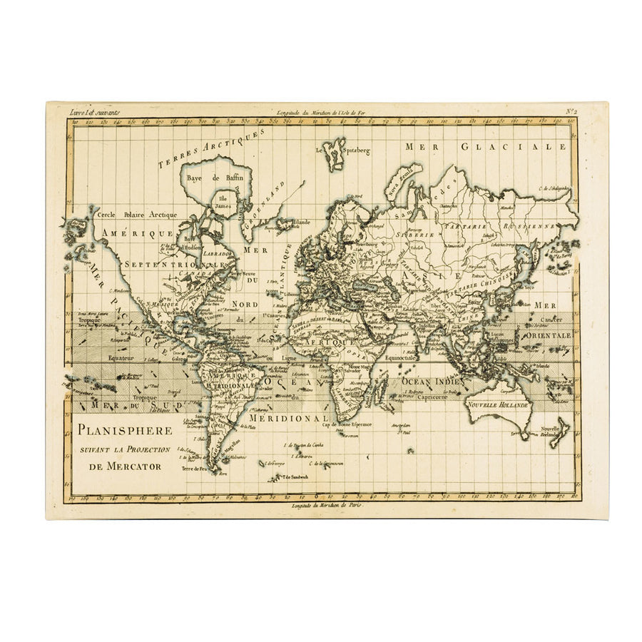 Charles Bonne Mercator Map of the World 14 x 19 Canvas Art Image 1