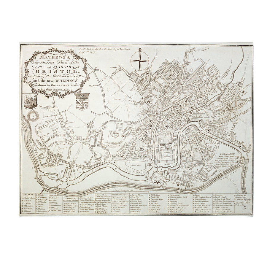 Mathew City and Suburbs of Bristol 1819 14 x 19 Canvas Art Image 1