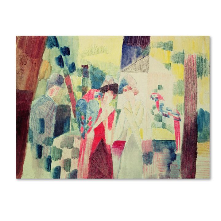 August Macke Two Women and a Man With Parrots 14 x 19 Canvas Art Image 1