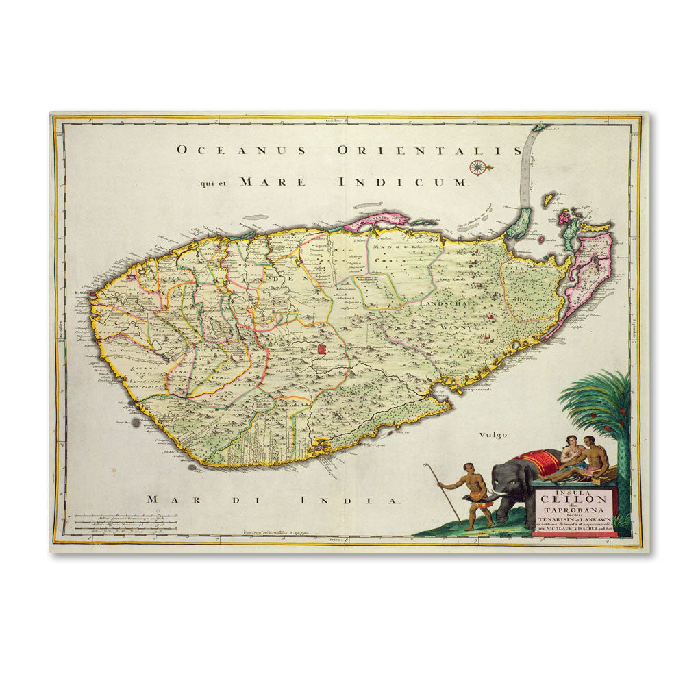 Nicolas Visscher Map of Ceylon 1626 14 x 19 Canvas Art Image 1