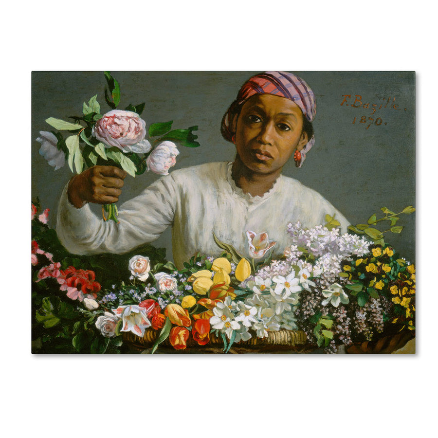 Jean Frederic Bazille Young Woman with Peonies 14 x 19 Canvas Art Image 1