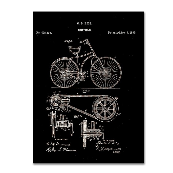 Claire Doherty Bicycle Patent 1890 Black 14 x 19 Canvas Art Image 1