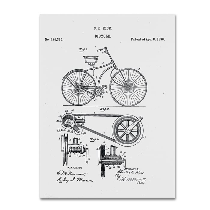 Claire Doherty Bicycle Patent 1890 White 14 x 19 Canvas Art Image 1