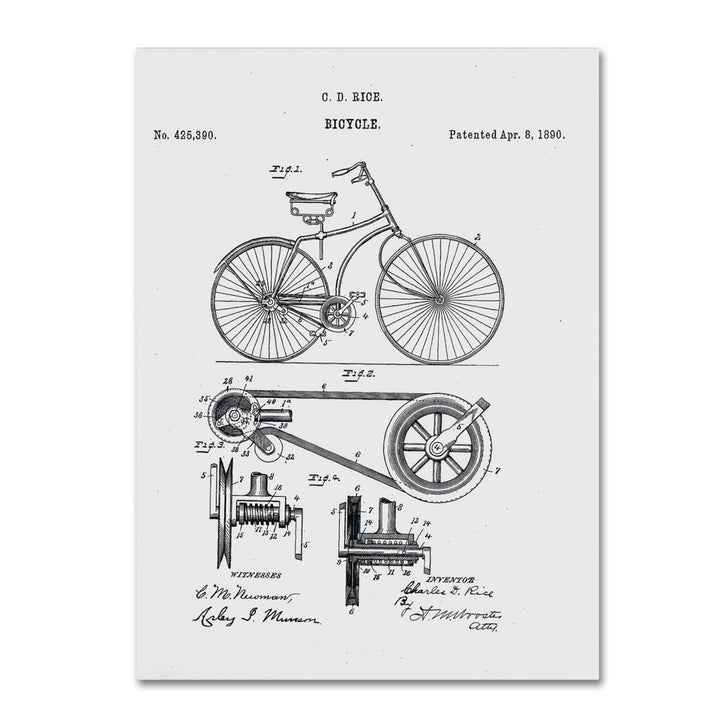 Claire Doherty Bicycle Patent 1890 White 14 x 19 Canvas Art Image 2