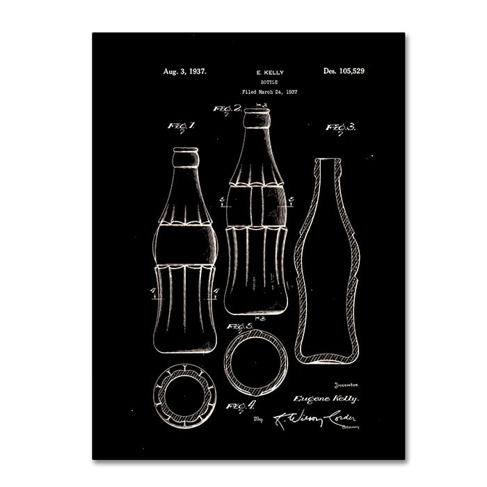 Claire Doherty Coca Cola Bottle Patent 1937 Black 14 x 19 Canvas Art Image 1