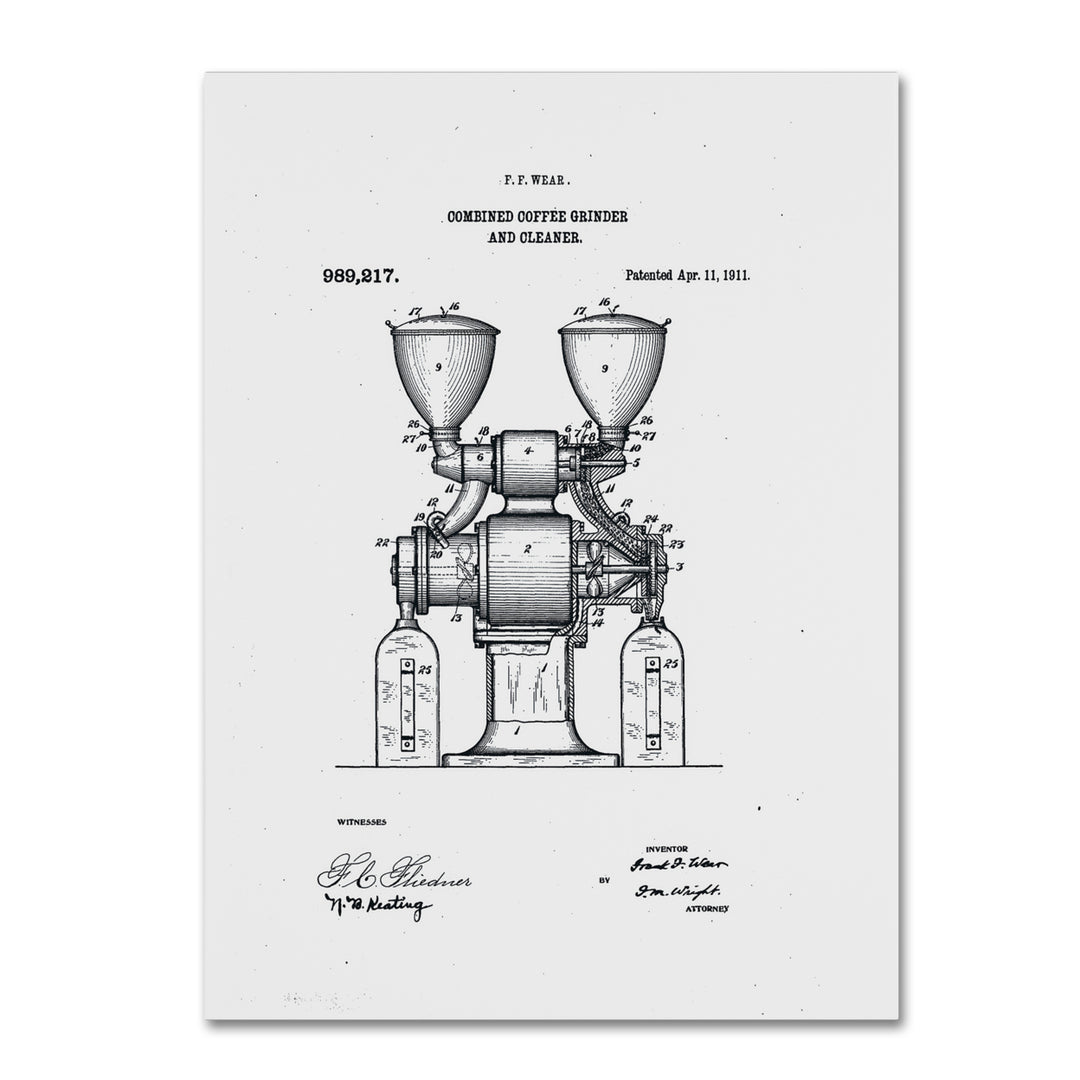 Claire Doherty Coffee Grinder Patent 1911 White 14 x 19 Canvas Art Image 2