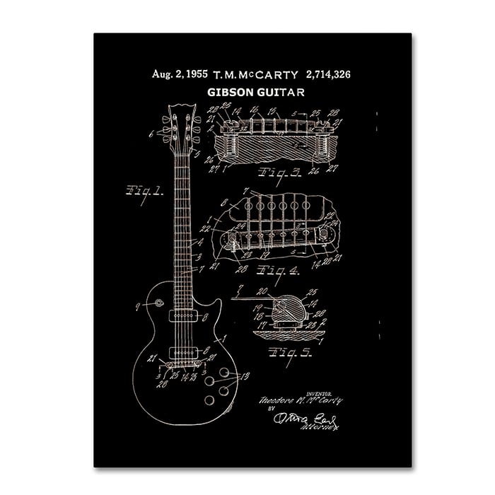 Claire Doherty 1955 Mccarty Gibson Guitar Patent Black 14 x 19 Canvas Art Image 1