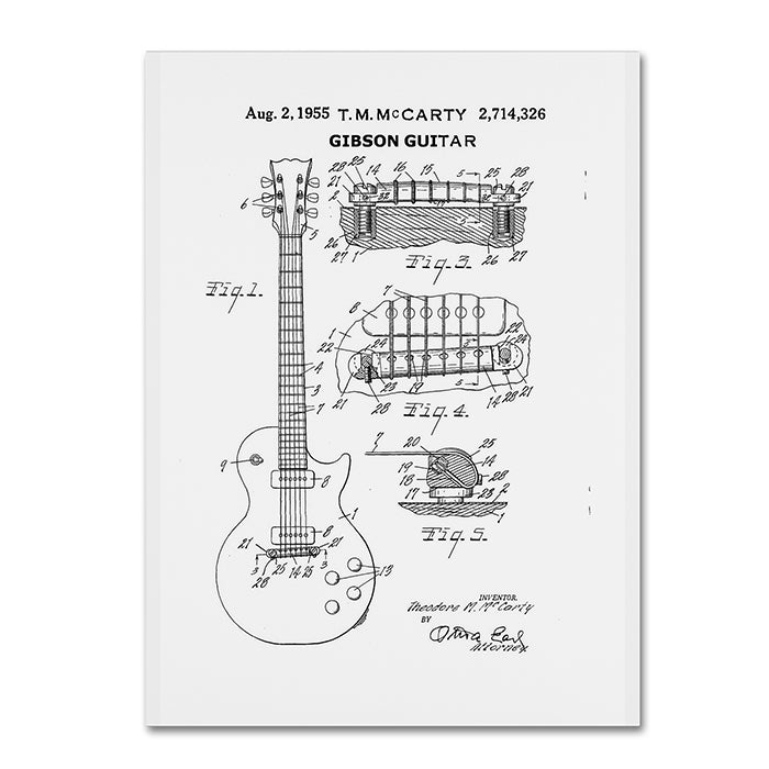 Claire Doherty 1955 Mccarty Gibson Guitar Patent White 14 x 19 Canvas Art Image 1