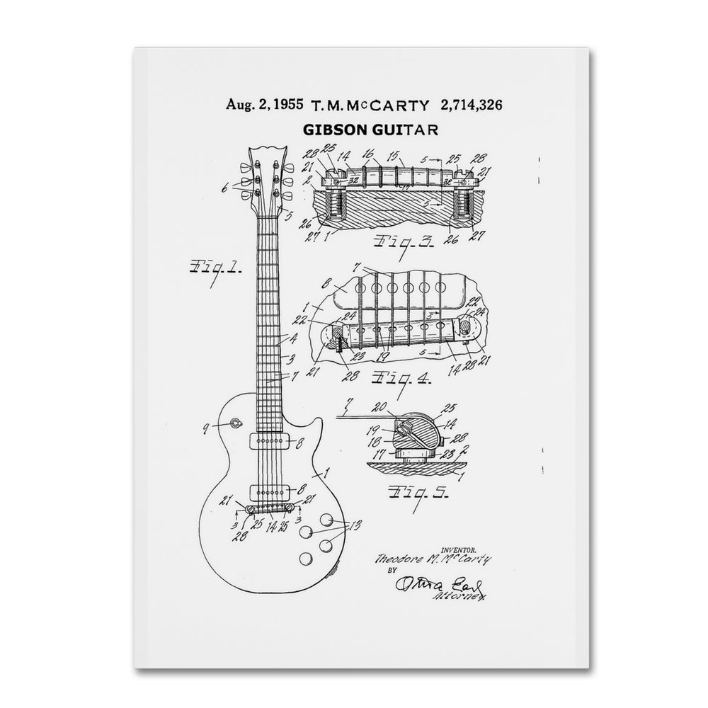 Claire Doherty 1955 Mccarty Gibson Guitar Patent White 14 x 19 Canvas Art Image 2