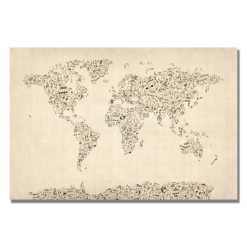 Michael Tompsett Music Note World Map 14 x 19 Canvas Art Image 2