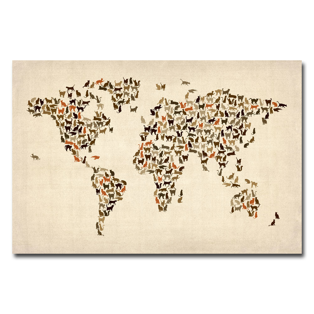 Michael Tompsett World Map of Cats 14 x 19 Canvas Art Image 2