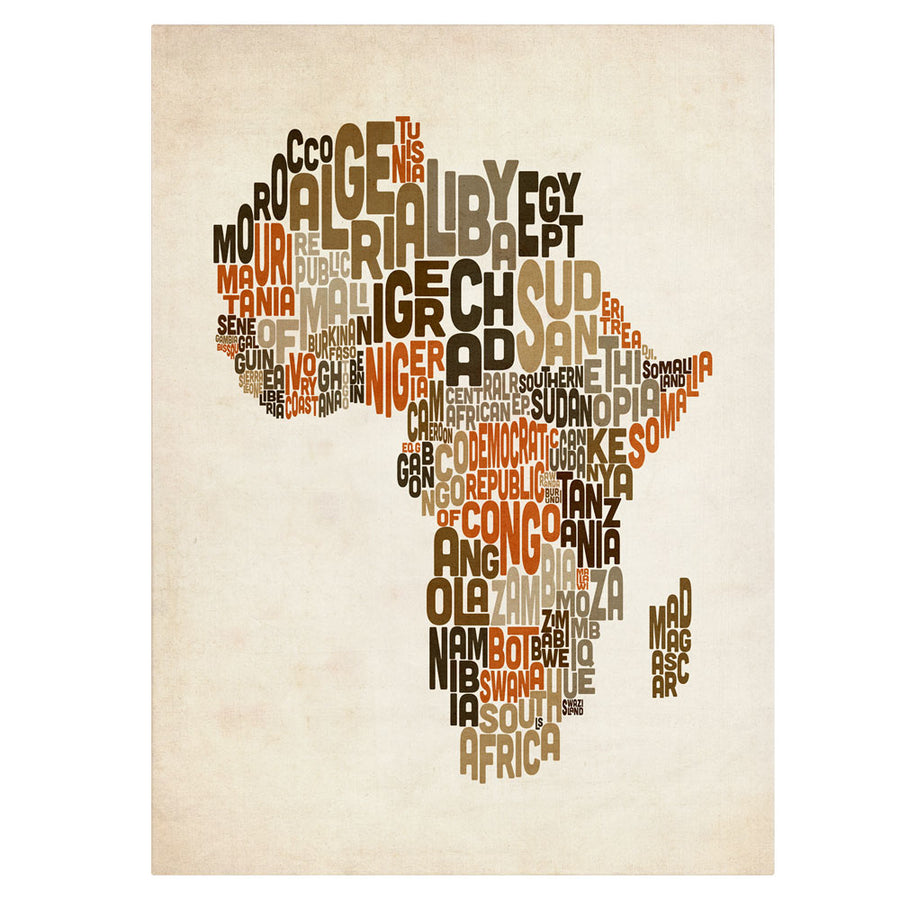 Michael Tompsett Africa Text Map 14 x 19 Canvas Art Image 1